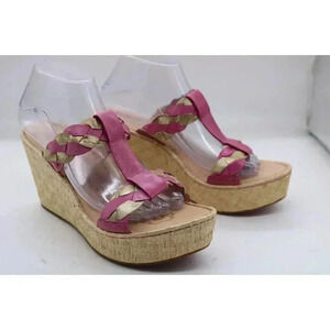 Born Pink & Gold Leather Braided Women's Platform Chunky Sandals-Size 10